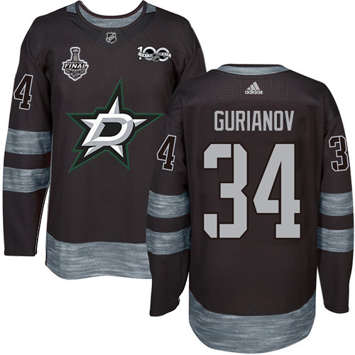 Adidas Men Dallas Stars #34 Denis Gurianov Black 1917-2017 100th Anniversary 2020 Stanley Cup Final Stitched NHL Jersey
